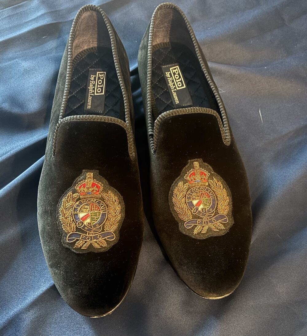 polo ralph lauren Men’s Paxton Crest Velvet /silk Shoe Bk Size 12